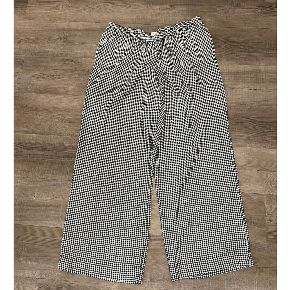 Black & White Gingham Wide Leg Linen Blend Pull-on Pants